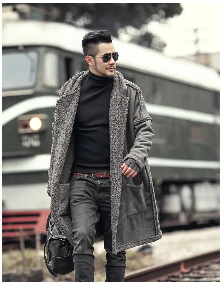 Men's Winter Warm Plush Slim Two-Side Long Furry Coat