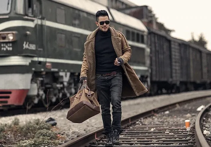 Men's Winter Warm Plush Slim Two-Side Long Furry Coat