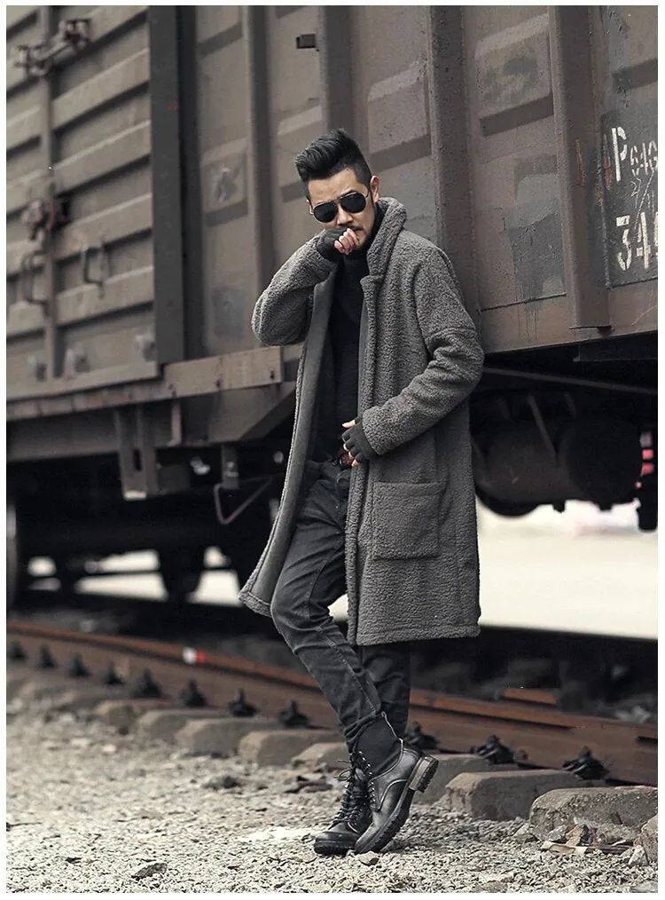 Men's Winter Warm Plush Slim Two-Side Long Furry Coat