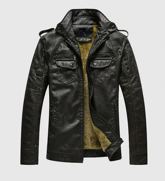 Men's Winter Warm PU Leather Jacket With Fur Lining