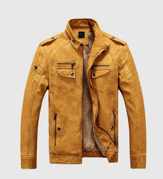 Men's Winter Warm PU Leather Jacket With Fur Lining