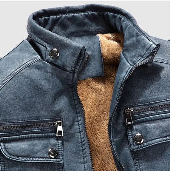 Men's Winter Warm PU Leather Jacket With Fur Lining