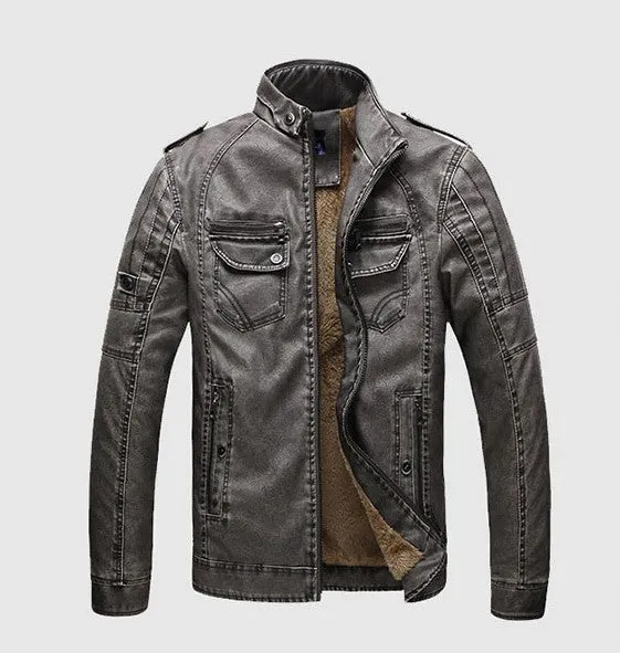 Men's Winter Warm PU Leather Jacket With Fur Lining
