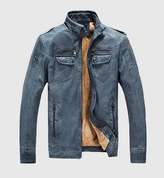 Men's Winter Warm PU Leather Jacket With Fur Lining