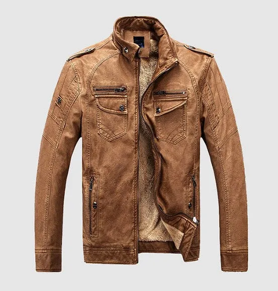 Men's Winter Warm PU Leather Jacket With Fur Lining