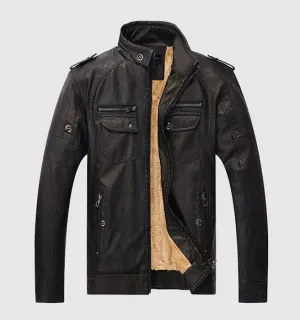 Men's Winter Warm PU Leather Jacket With Fur Lining