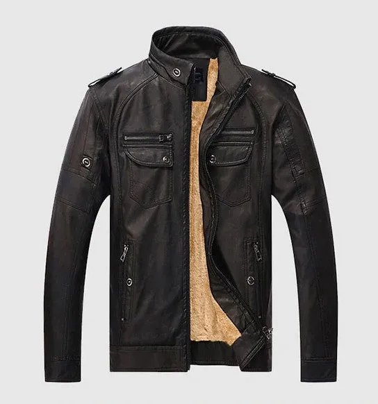 Men's Winter Warm PU Leather Jacket With Fur Lining