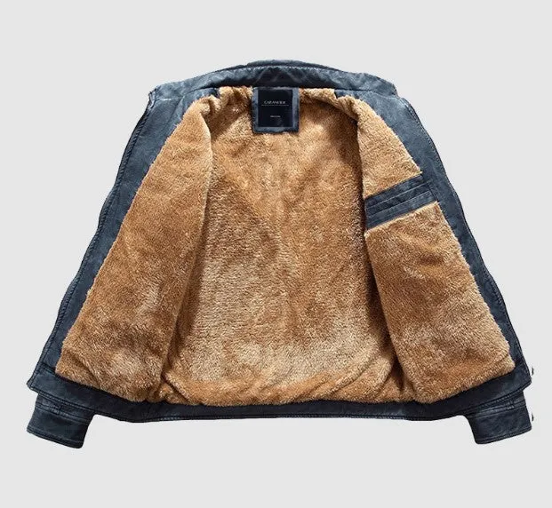 Men's Winter Warm PU Leather Jacket With Fur Lining