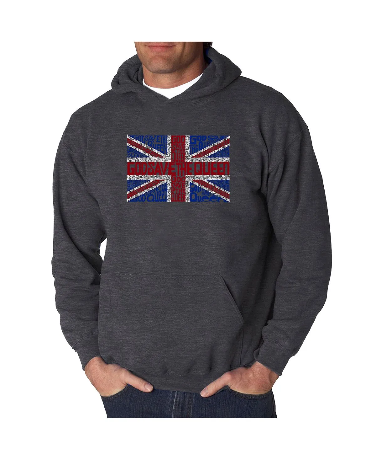 Men's Word Art Hoodie - God Save the Queen LA Pop Art, Gray