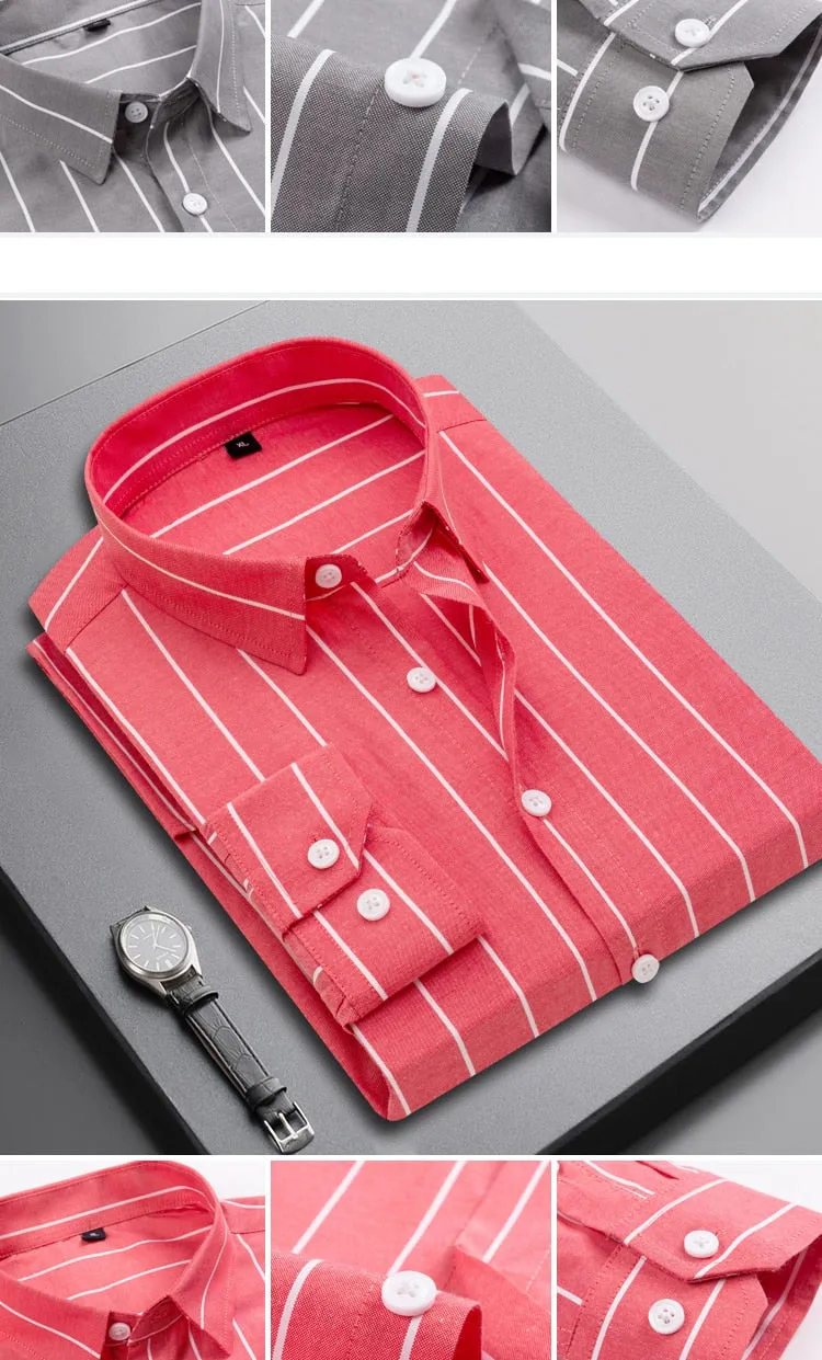 Men's Woven Long Sleeve Button Down Broad Stripe Oxford Shirt