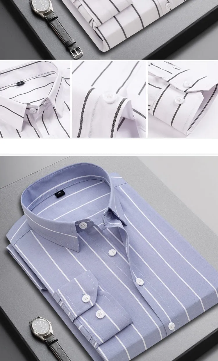 Men's Woven Long Sleeve Button Down Broad Stripe Oxford Shirt