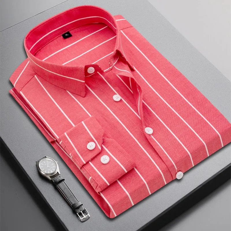 Men's Woven Long Sleeve Button Down Broad Stripe Oxford Shirt