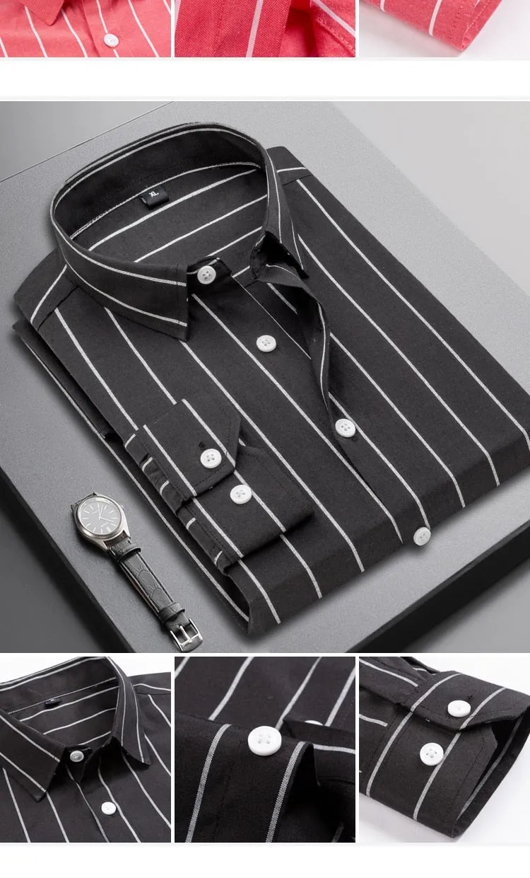 Men's Woven Long Sleeve Button Down Broad Stripe Oxford Shirt