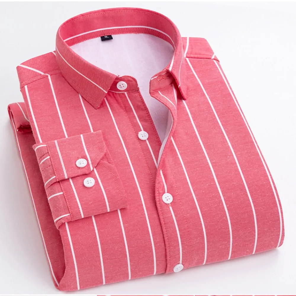 Men's Woven Long Sleeve Button Down Broad Stripe Oxford Shirt