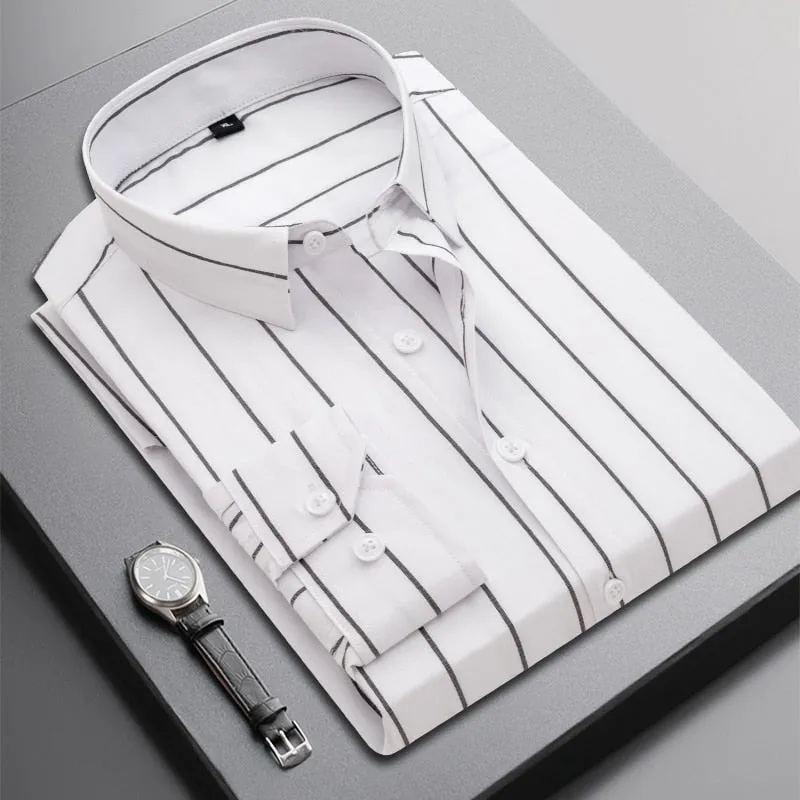 Men's Woven Long Sleeve Button Down Broad Stripe Oxford Shirt