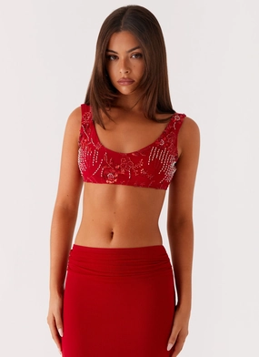 AdjustableDrawstring Mercer Sequin Bralette - Red
