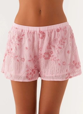 Mercer Sequin Mini Shorts - Pink PerimeterStructuralBoning Button Closure