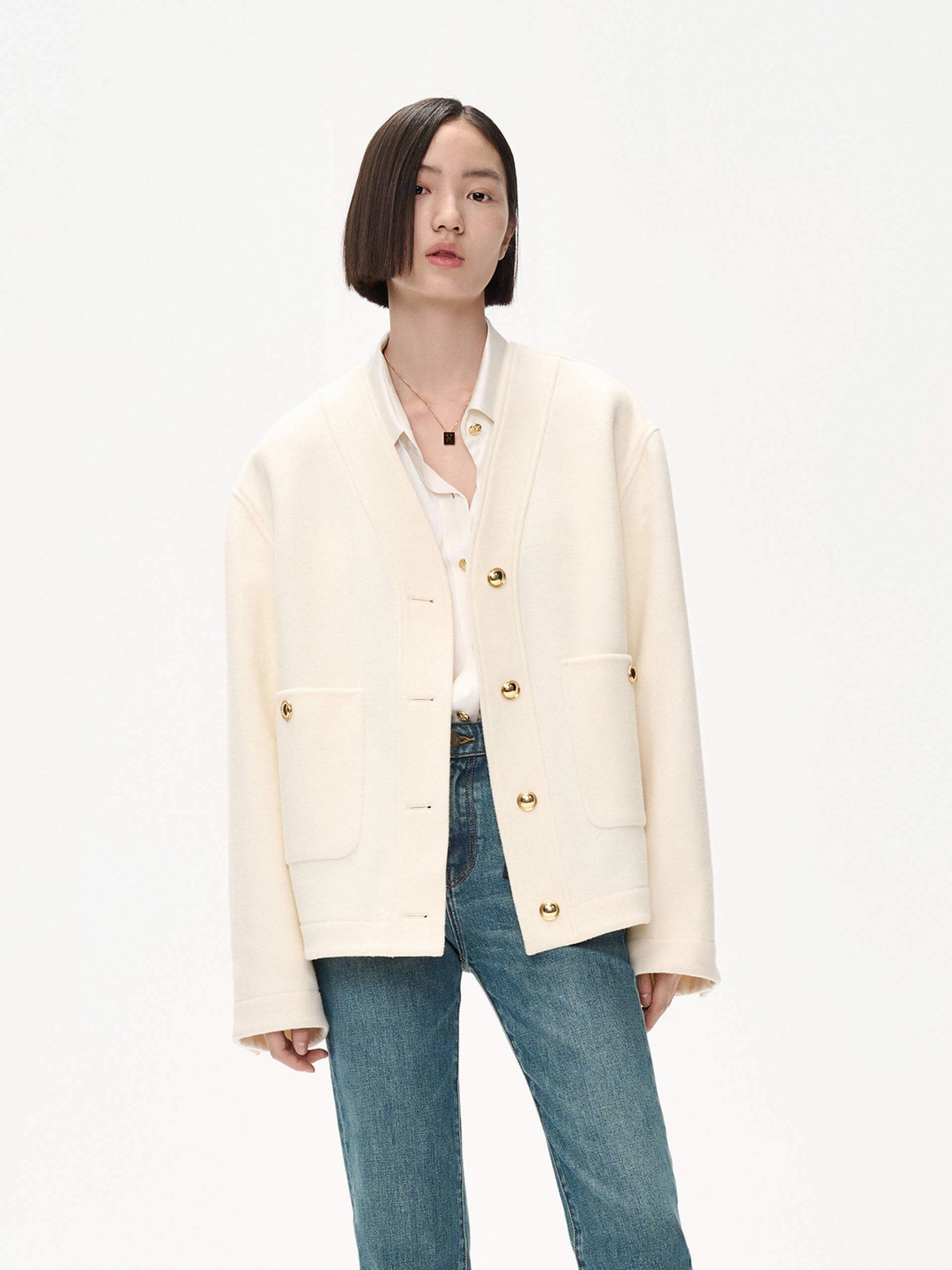 Merino Wool Collarless Jacket