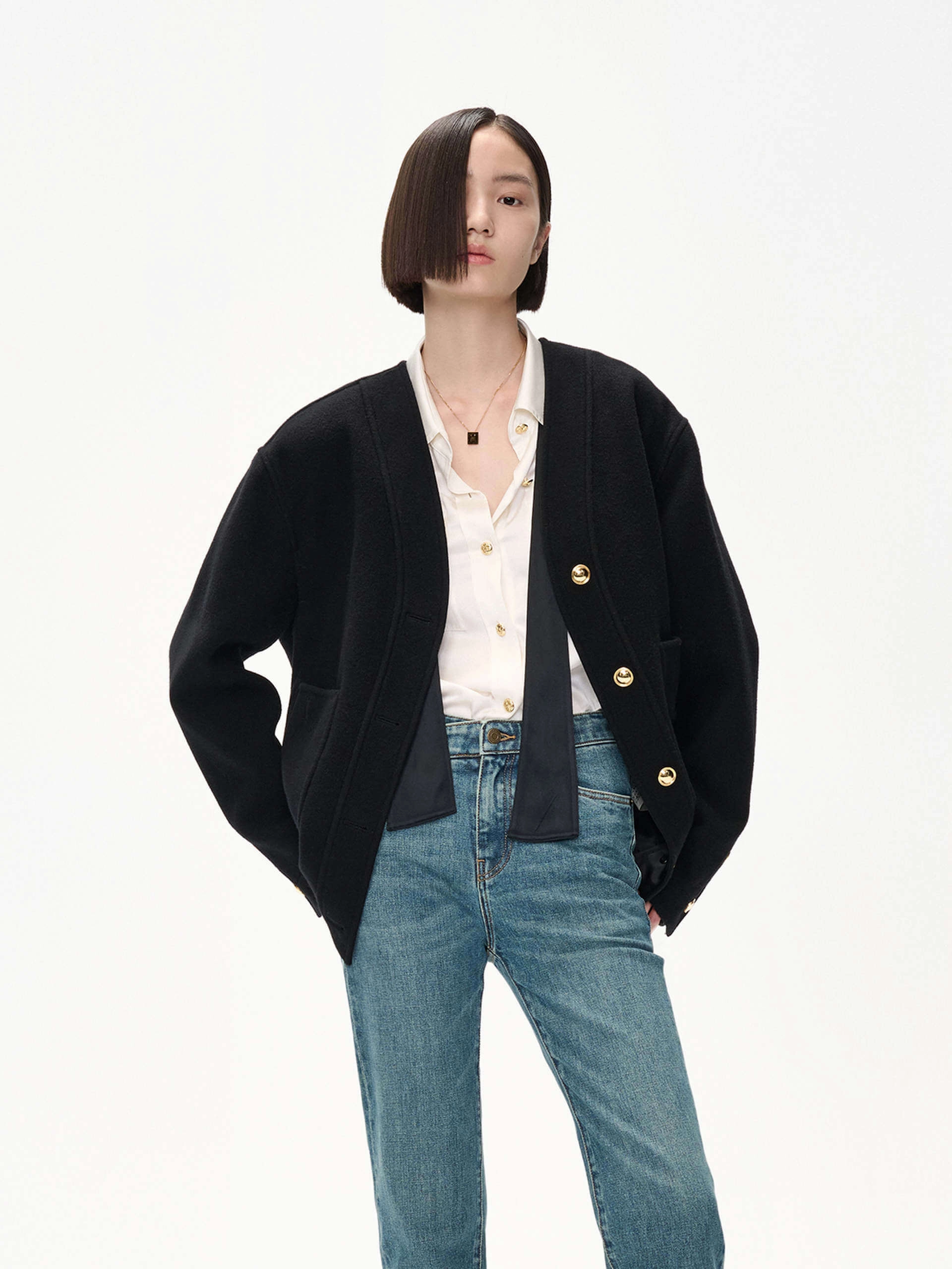 Merino Wool Collarless Jacket