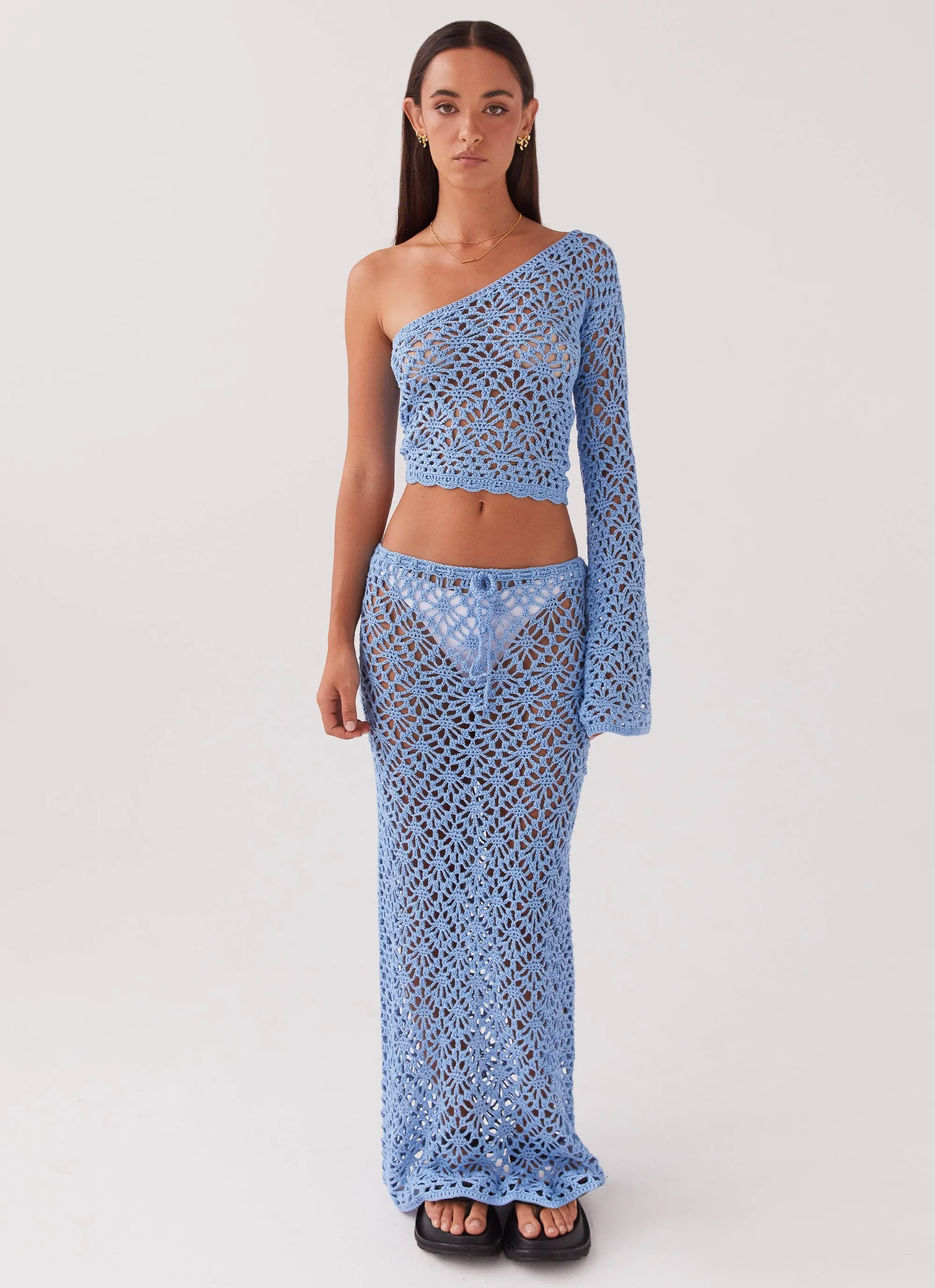 Merliah Crochet Maxi Skirt - Blue Leg Elongating Floor Length
