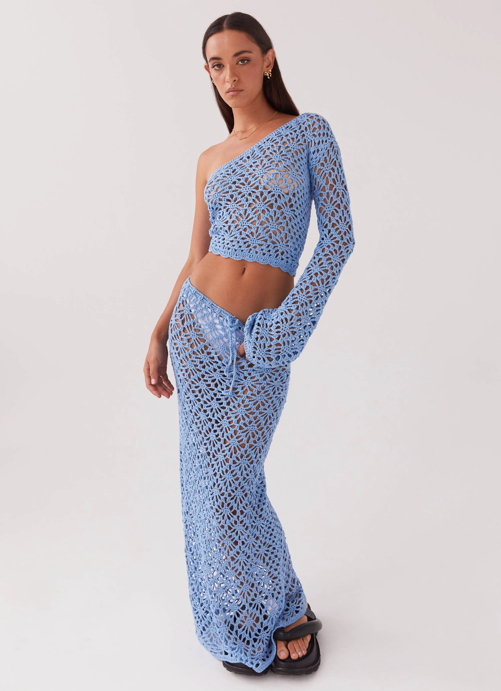 Everyday Essential Mix Texture Merliah Crochet Maxi Skirt - Blue
