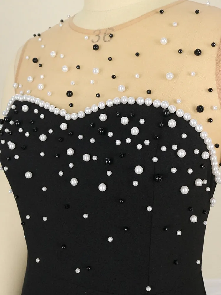 Mesh Beaded Sleeveless Long Mermaid Evening Gown