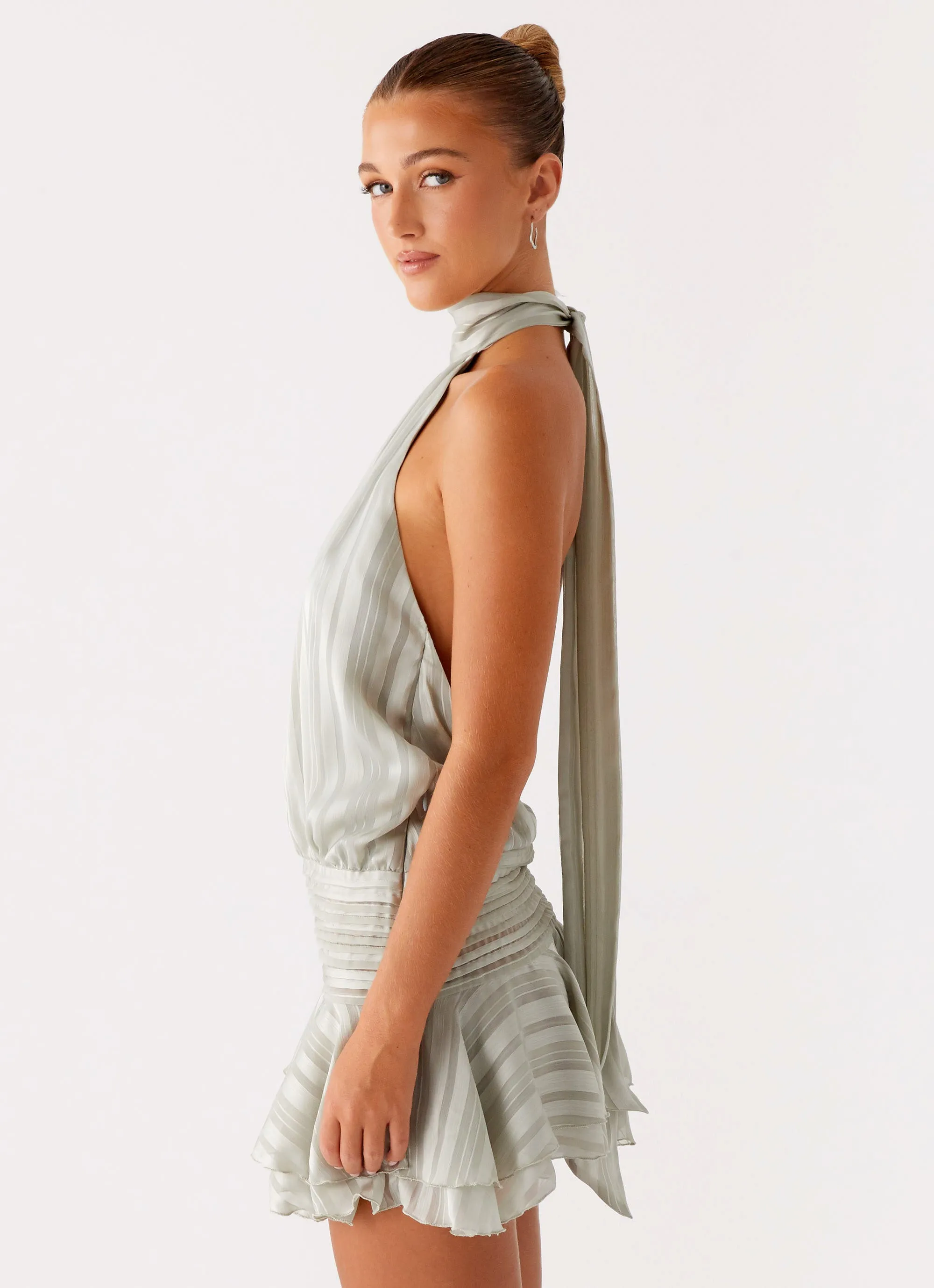 Flexible Knit Multipurpose Utility Willow Chiffon Mini Dress - Green