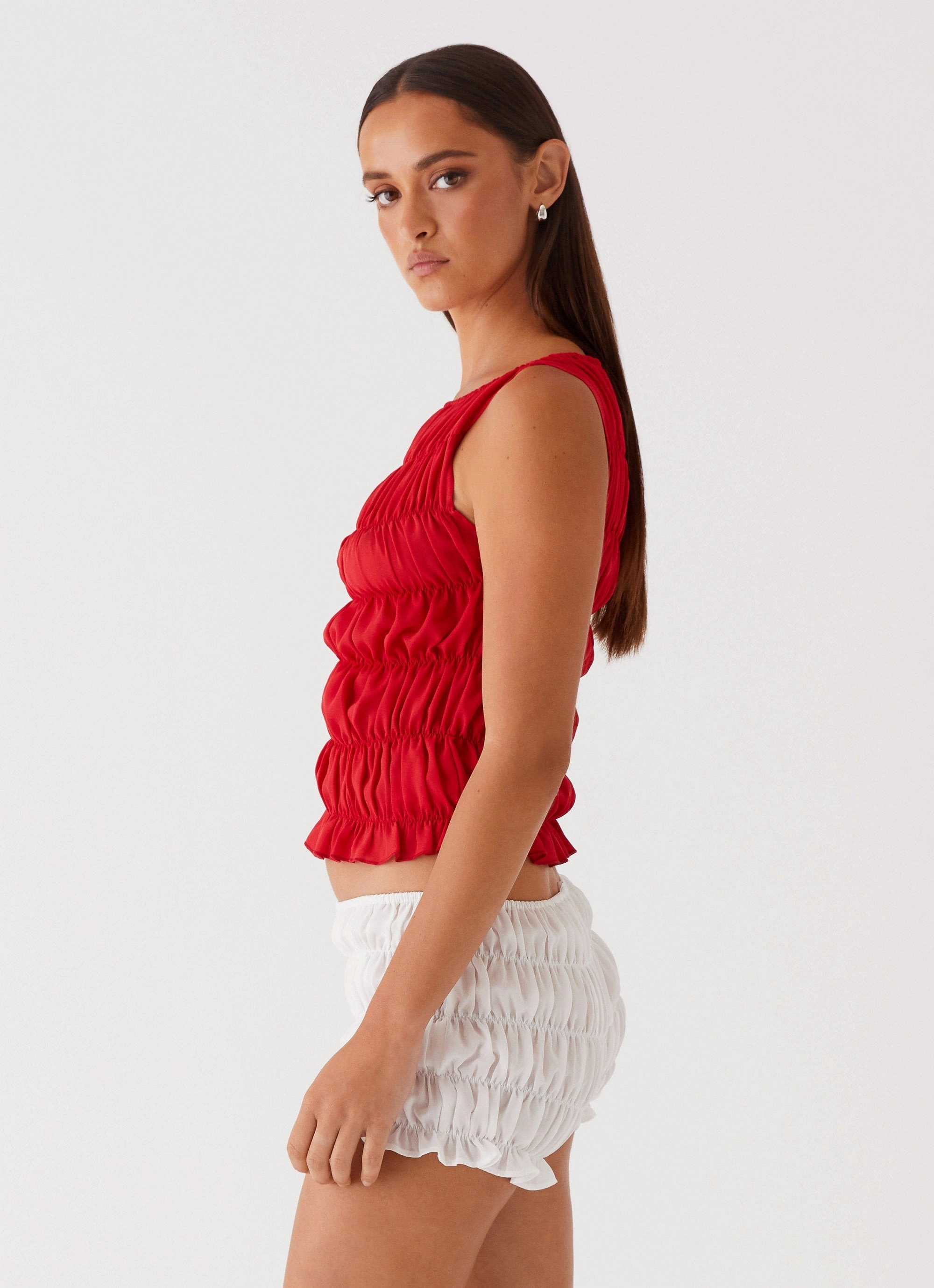 Messina Ruched Tank Top - Red OdorResistant Fabric