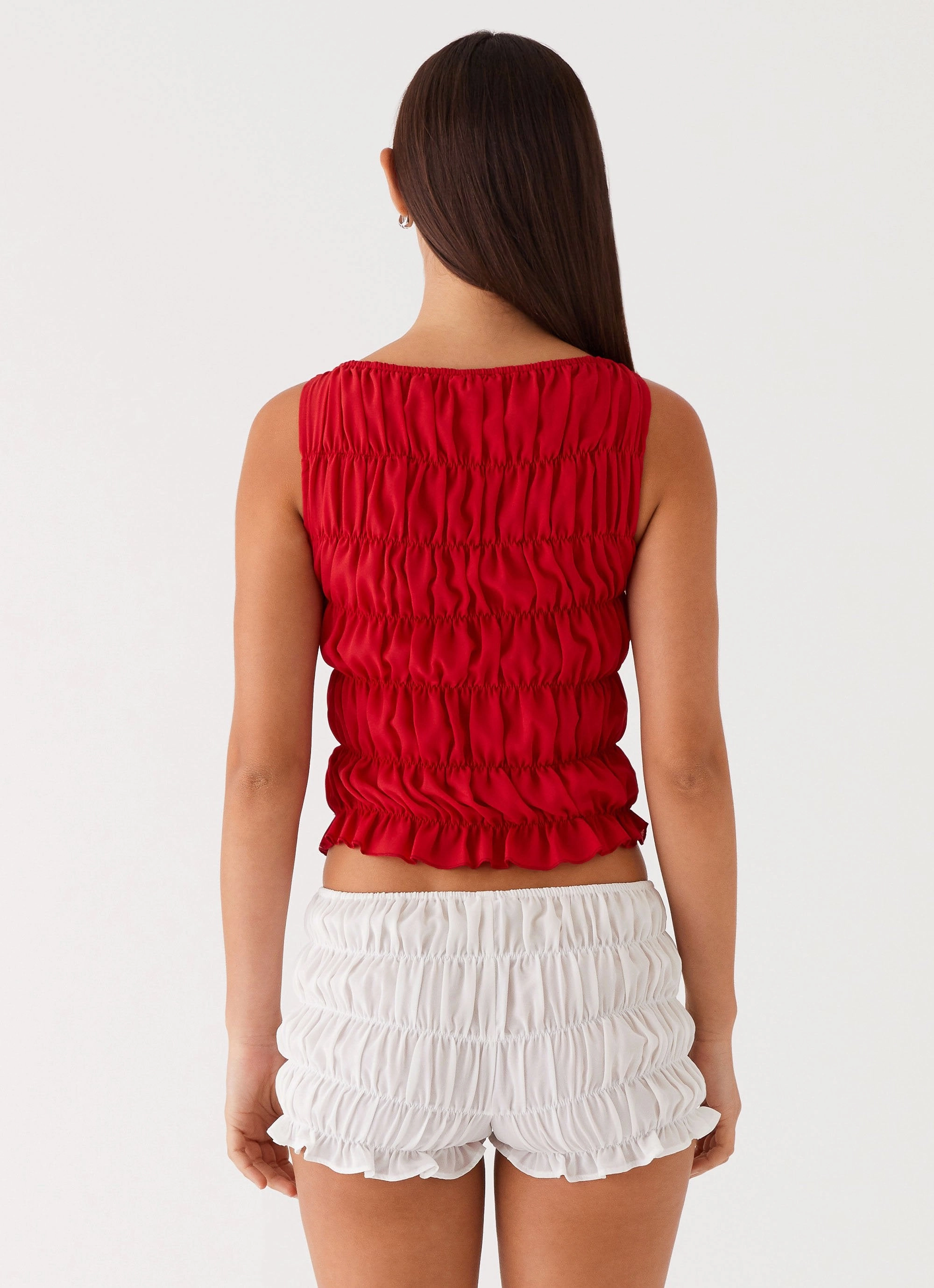 Ventilated Back Panel Messina Ruched Tank Top - Red
