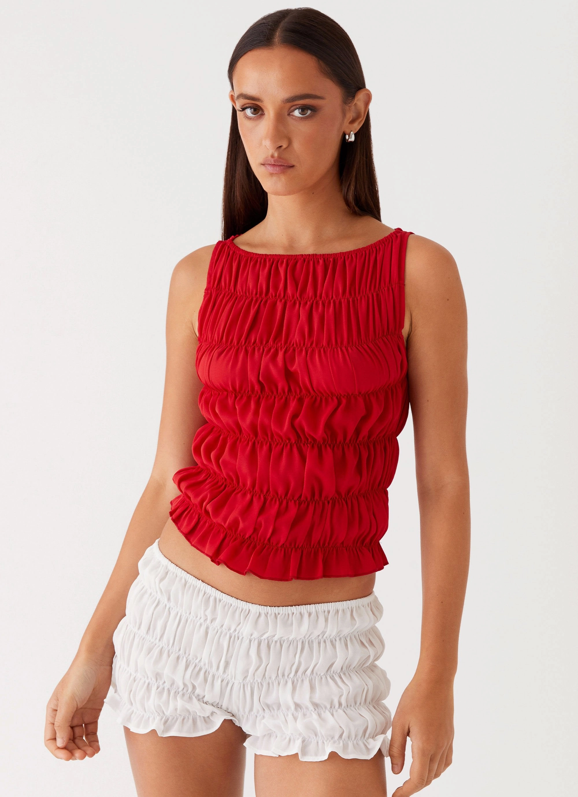 Eco Dye Process Messina Ruched Tank Top - Red
