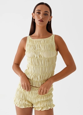 Messina Ruched Tank Top - Yellow RibbedNeckline Multi Directional Zipper Placement