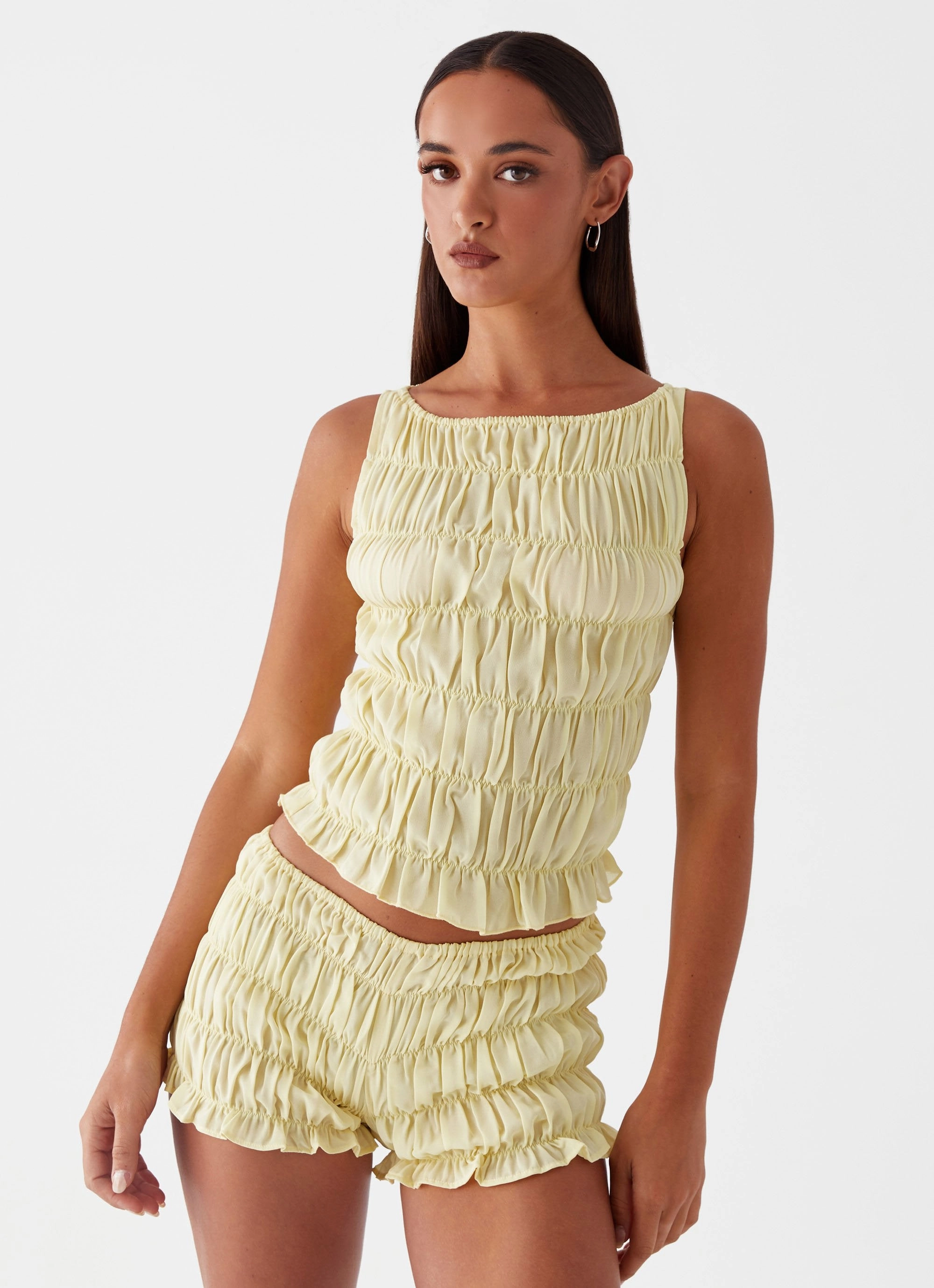 Street Style TemperatureRegulating Fabric Messina Ruched Tank Top - Yellow