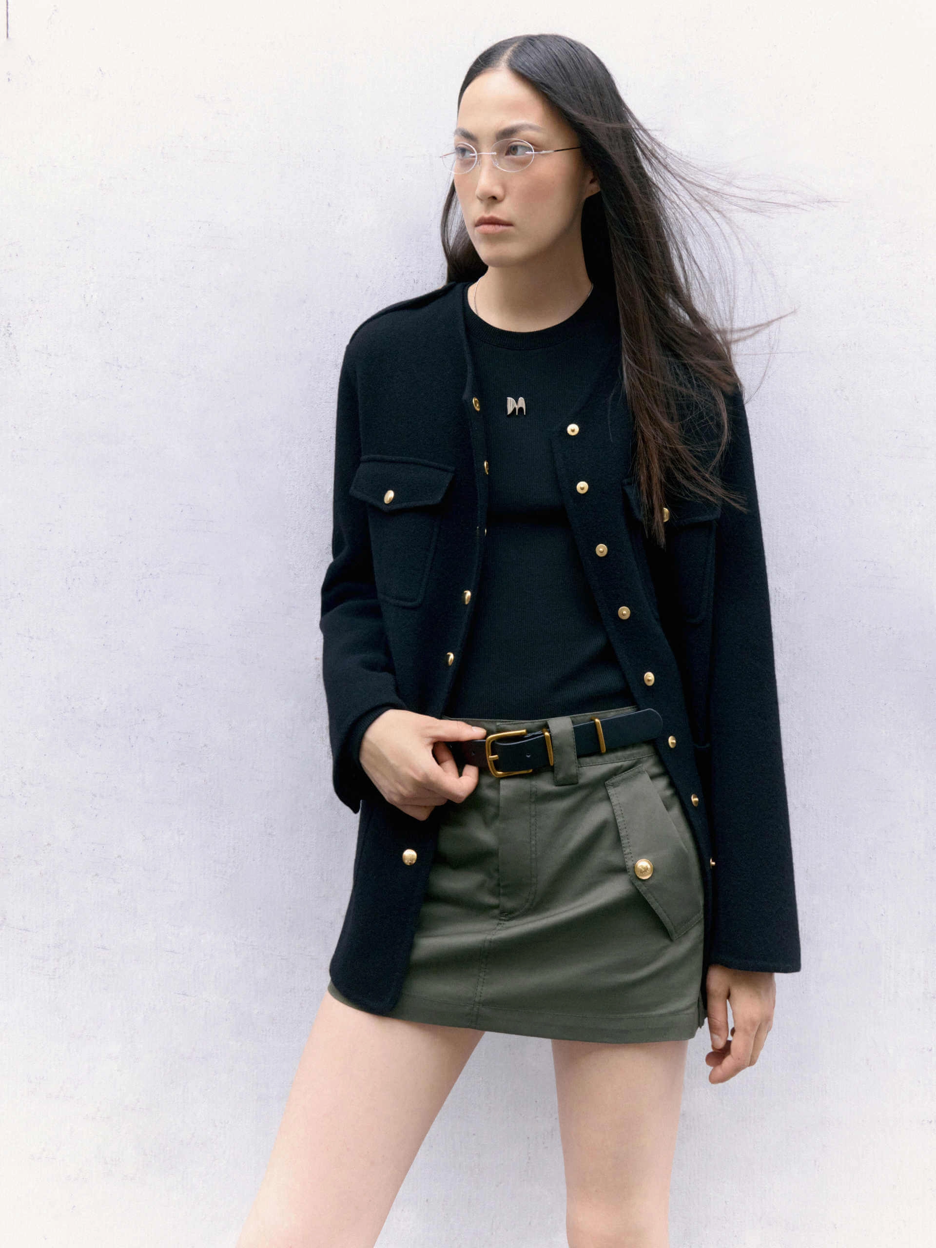 Metal Button Collarless Coat