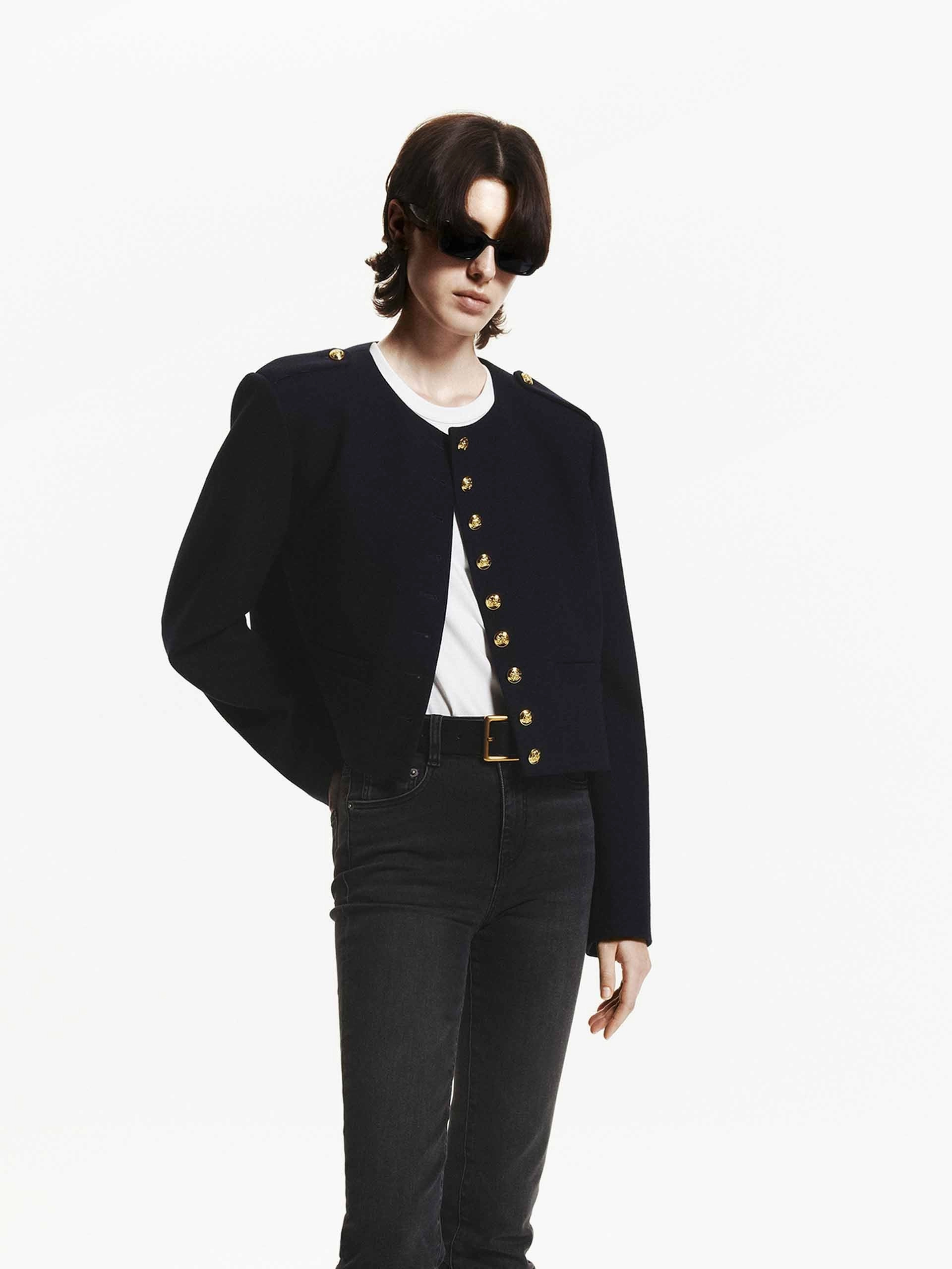 Metallic Button Cropped Coat