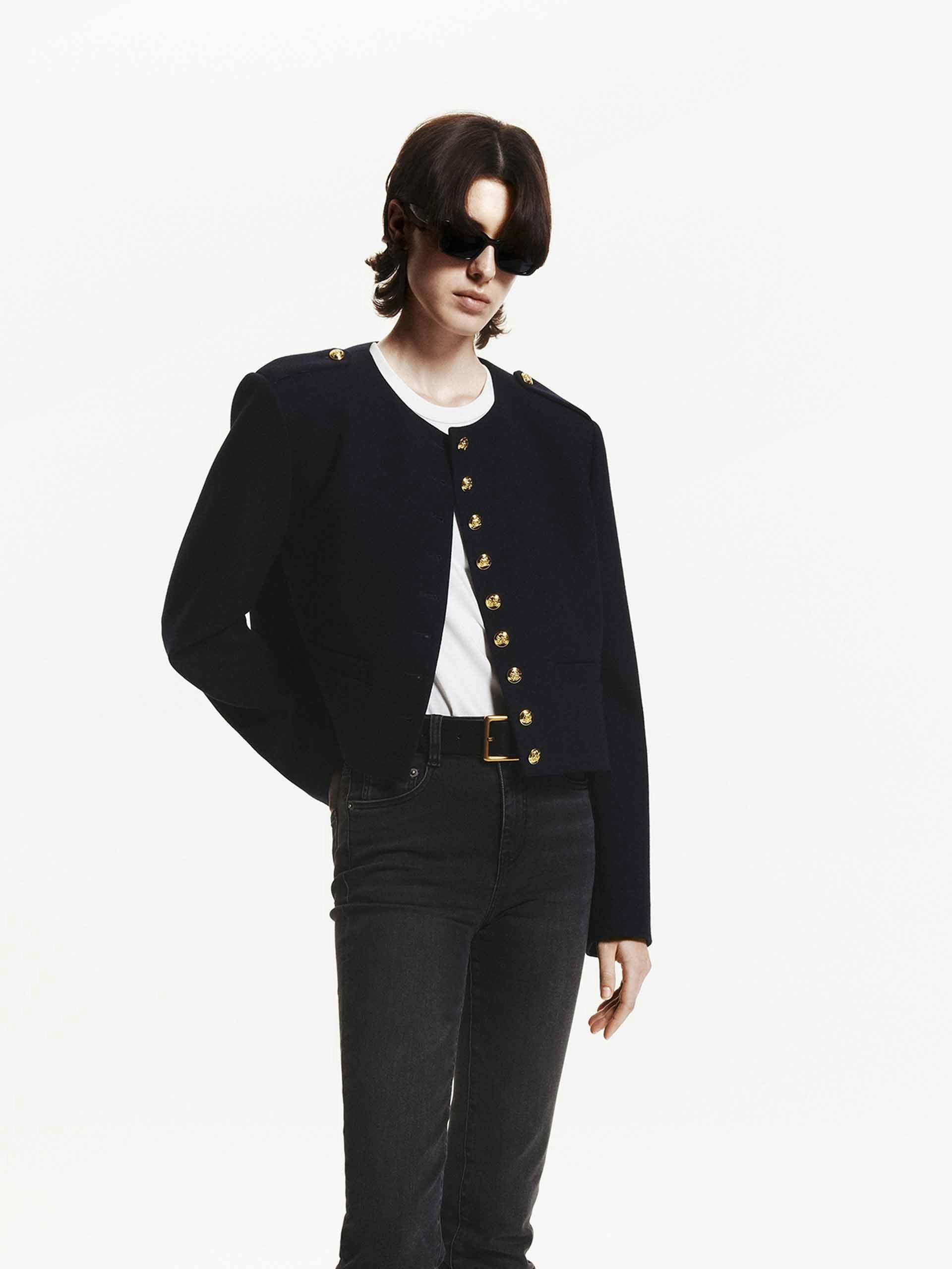 Metallic Button Cropped Coat