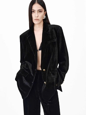 Metallic Button Velvet Blazer