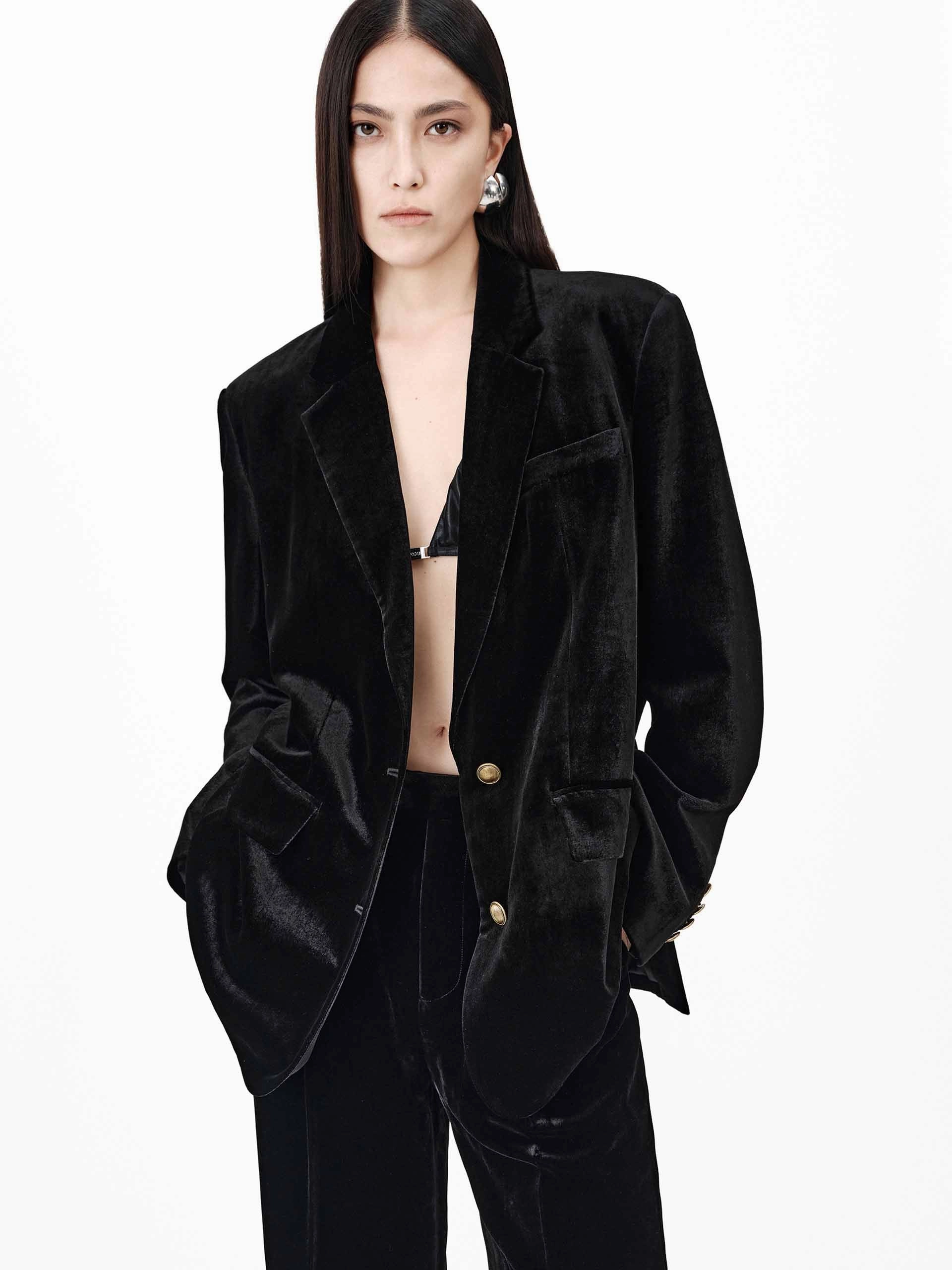 Metallic Button Velvet Blazer