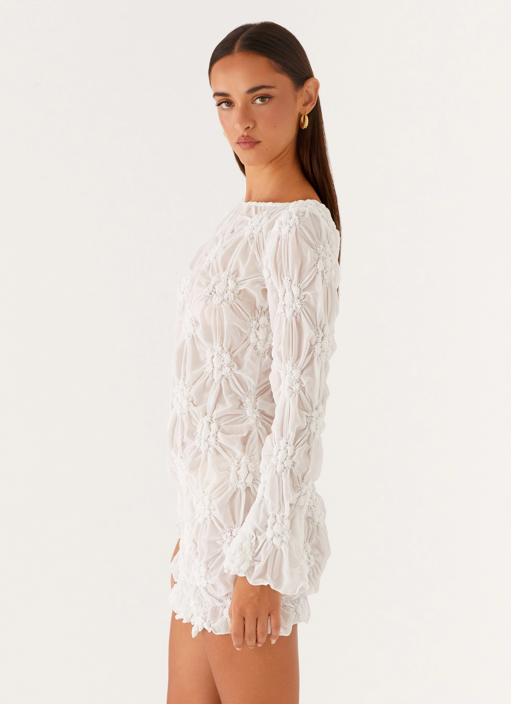 Mia Long Sleeve Dress - Ivory Asymmetric-Neck Art Soul