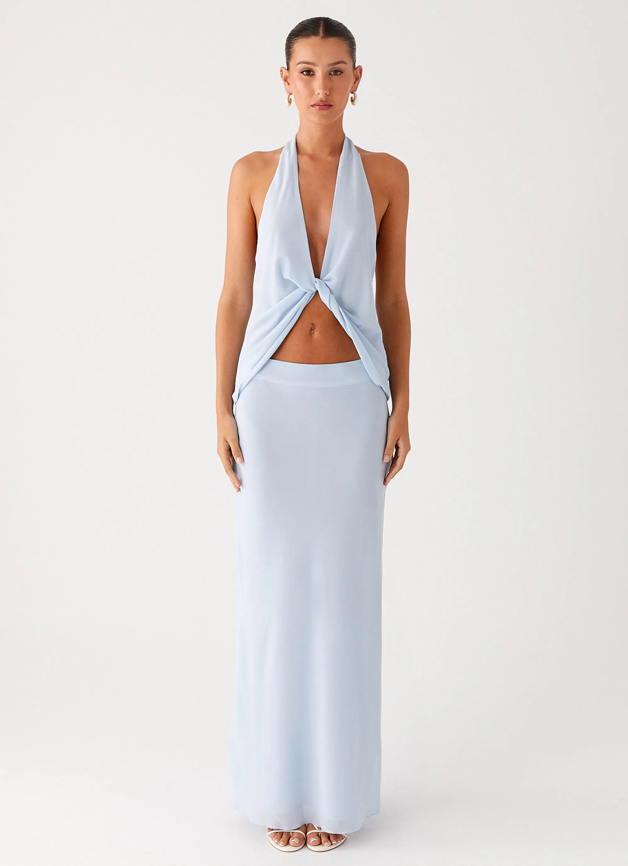 Ergonomic Fit Design Michaella Chiffon Twist Top - Blue