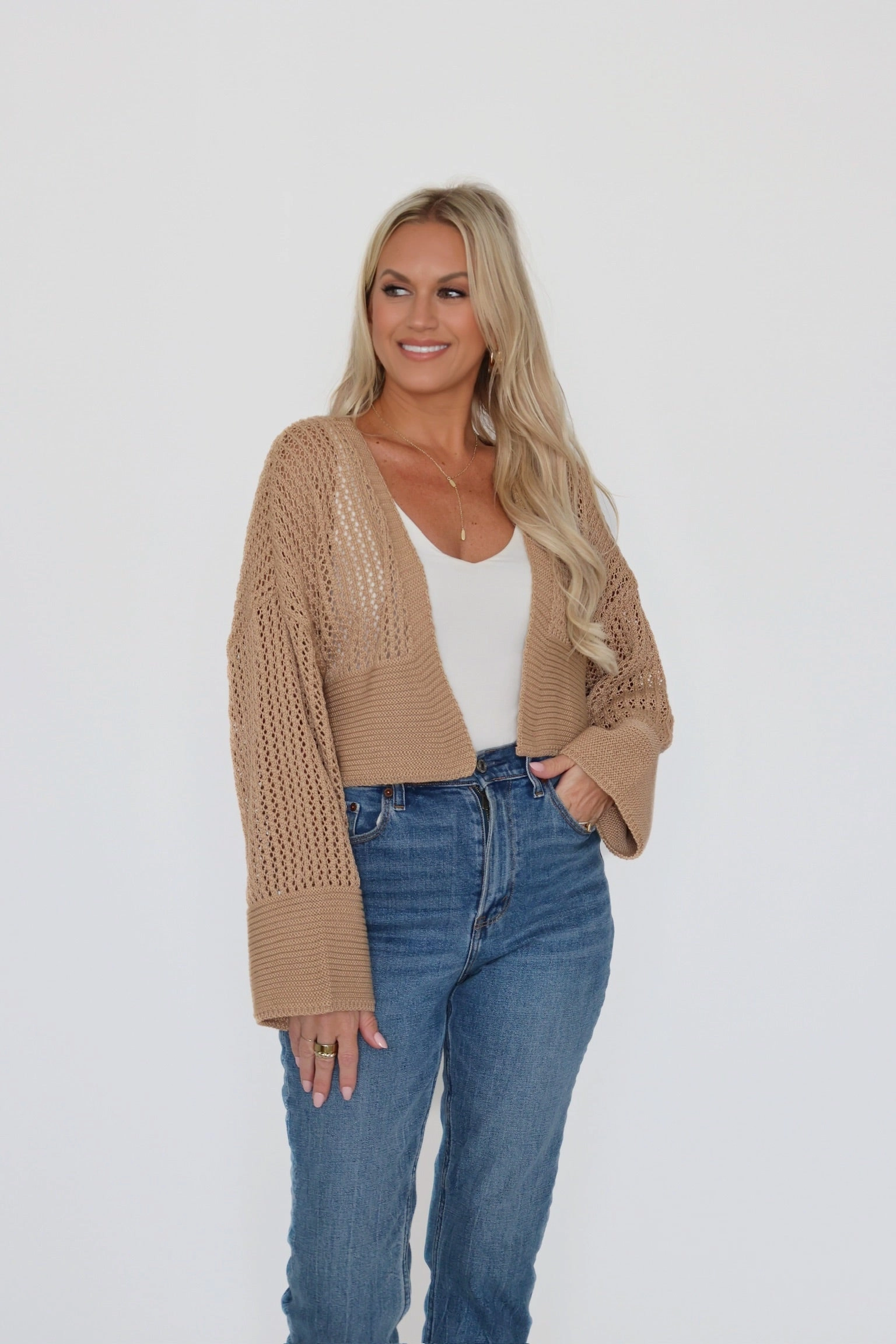 NoRoll Hem Technology Michelle Cardigan- Camel