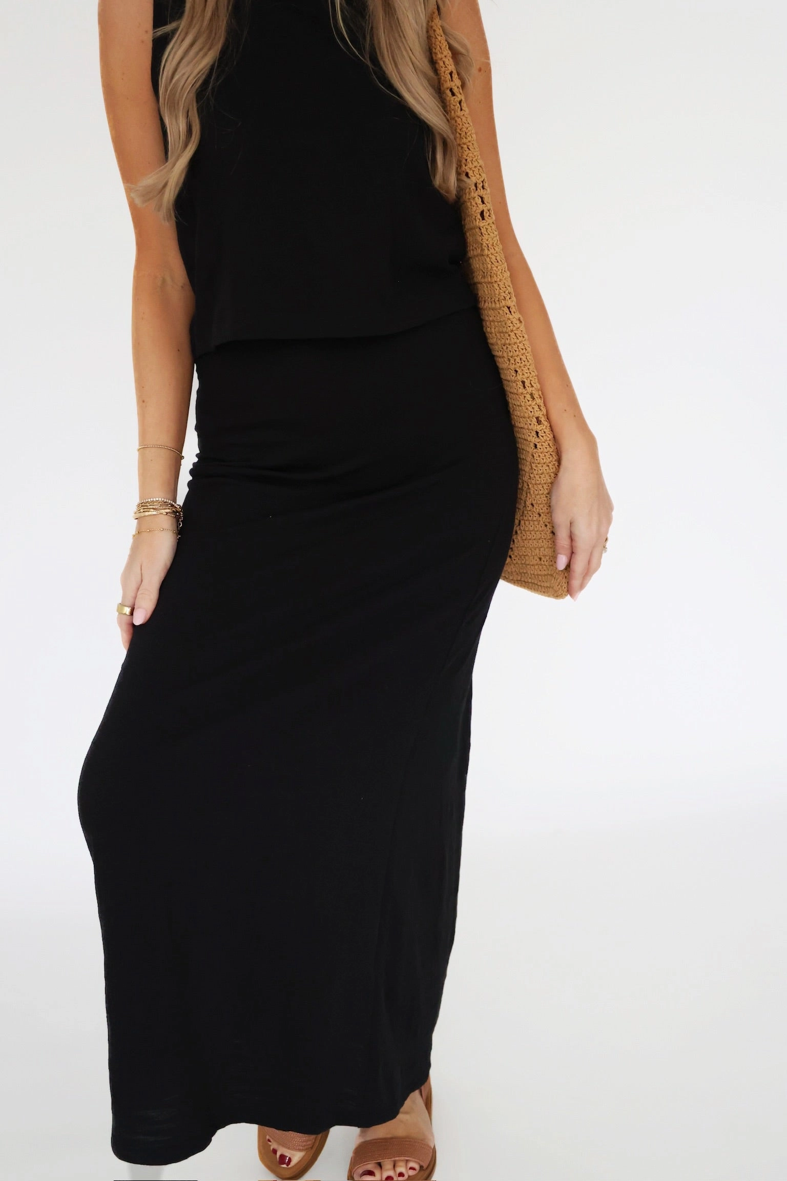 Sustainable Production Methods Delavine Textured Midi Skirt - Black