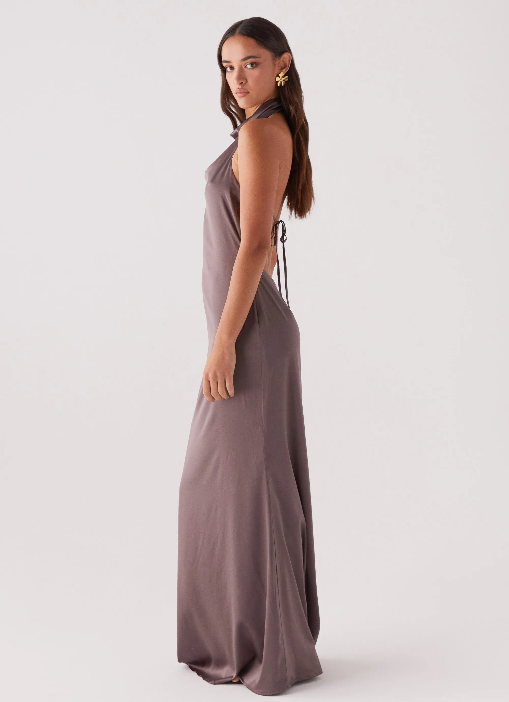Wynn Satin Maxi Dress - Chocolate Lightweight Construction Ventilated Back Panel