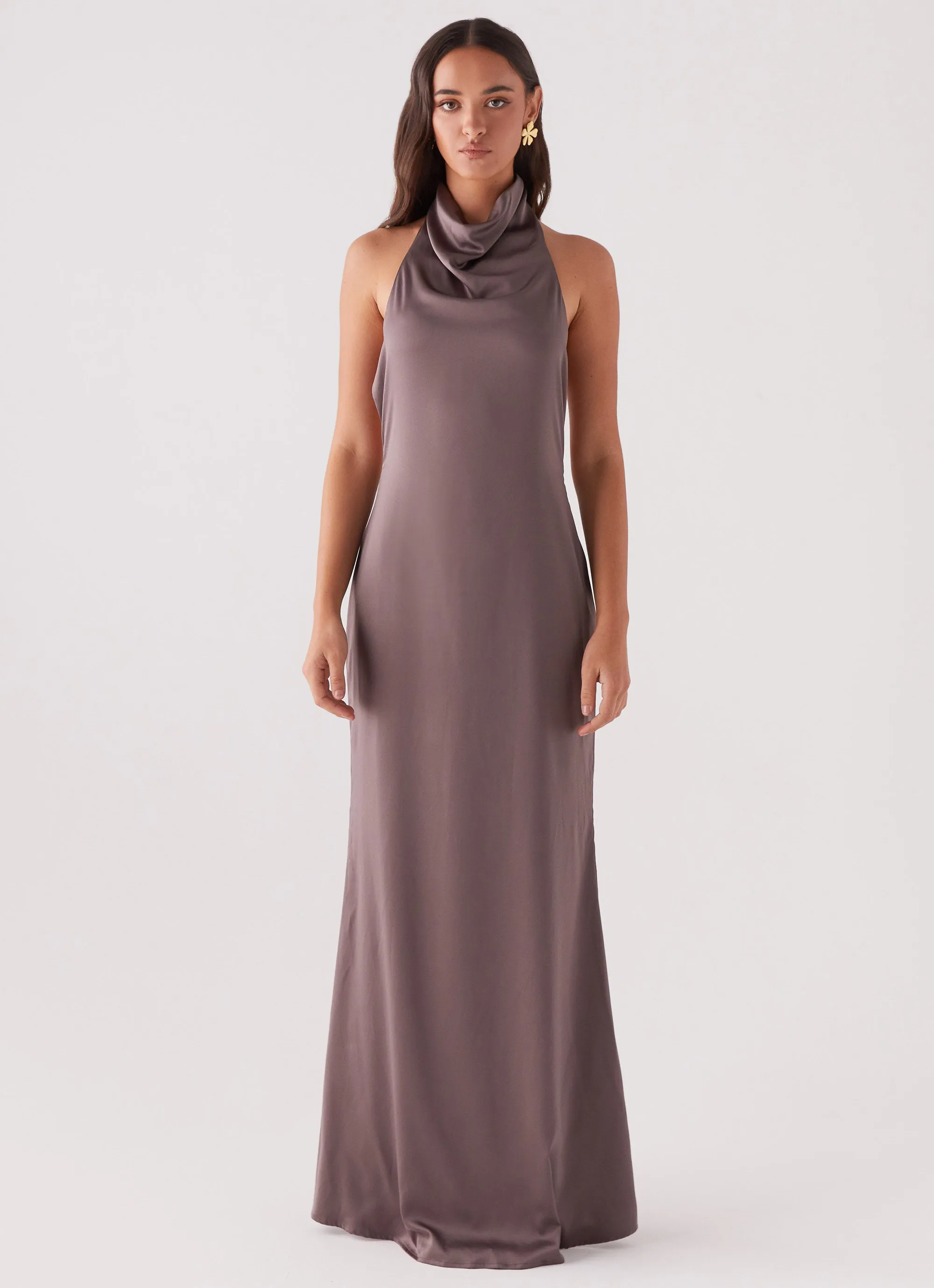 Bold colors Wynn Satin Maxi Dress - Chocolate