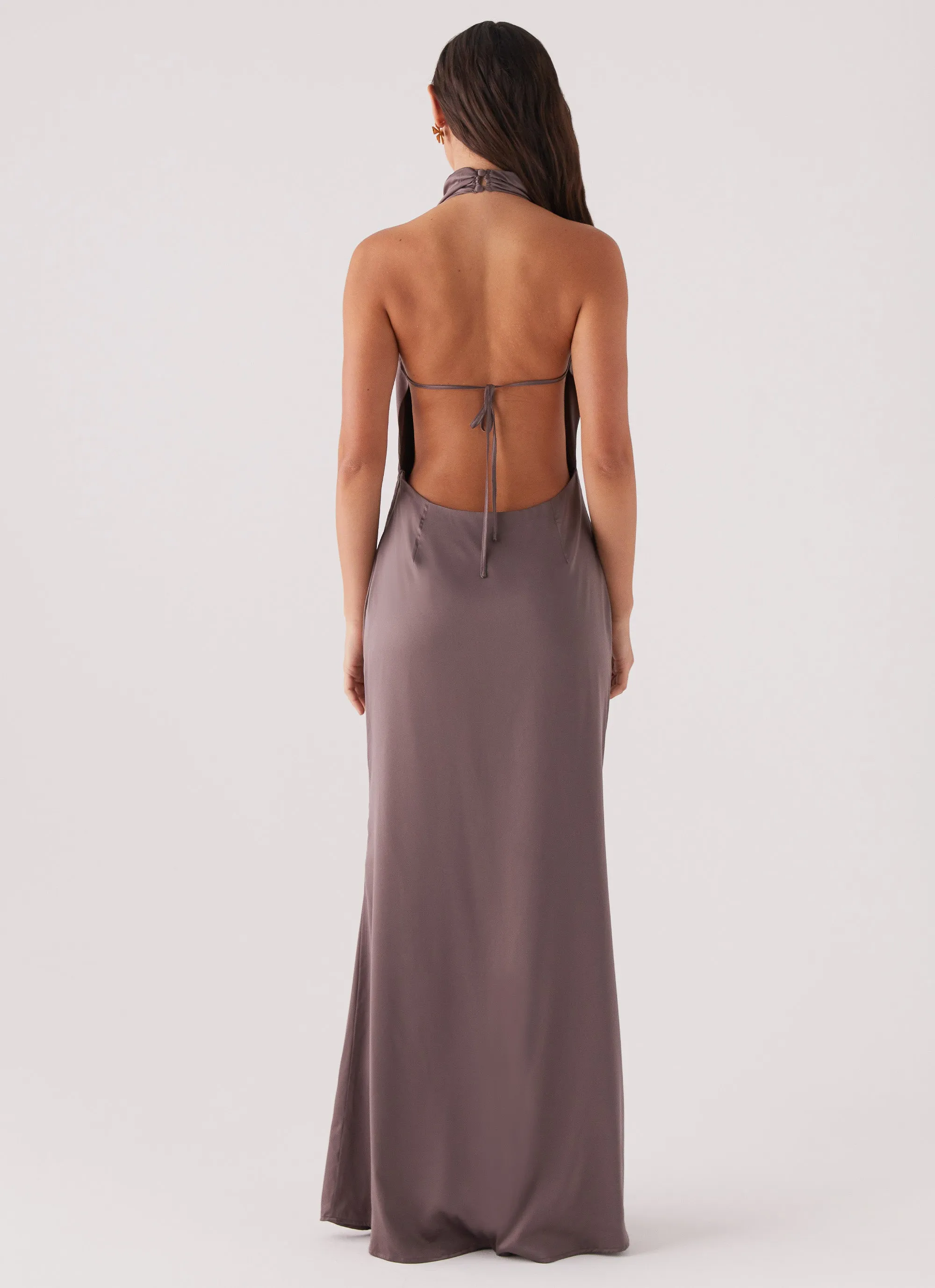 Wynn Satin Maxi Dress - Chocolate Graphic Art