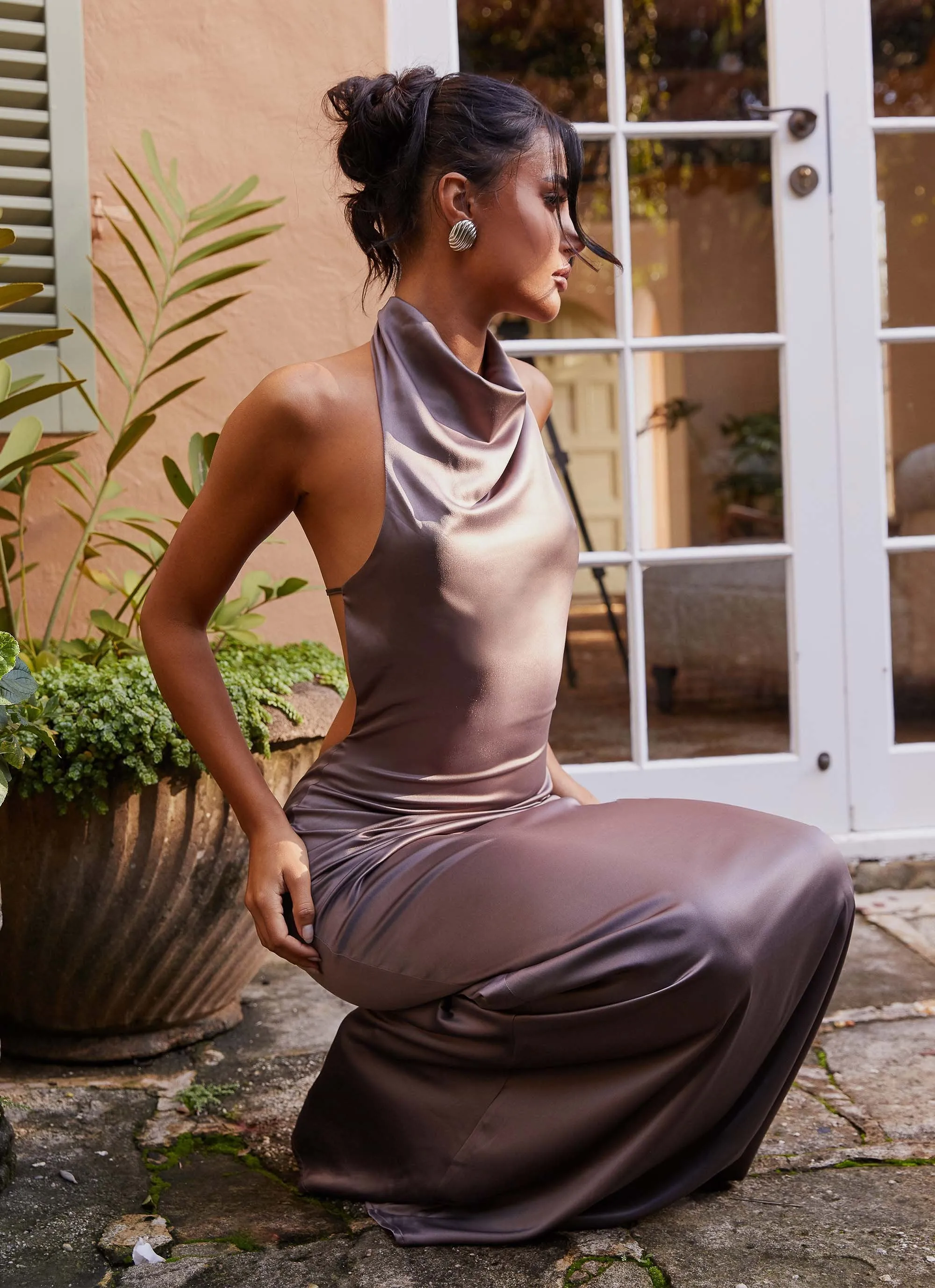Wynn Satin Maxi Dress - Chocolate Winter Comfort