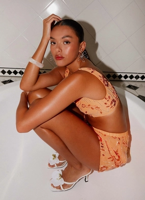 Microperforated Ventilation Mercer Sequin Bralette - Orange Mercer Sequin Bralette - Orange NoSlipGripperBand Hidden Zipper Closure