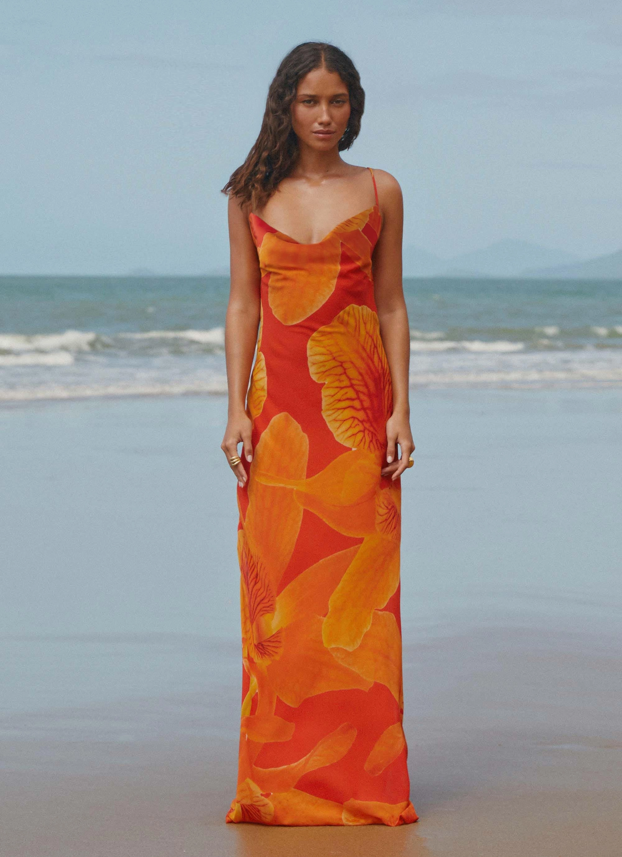 Midafternoon Maxi Dress - Serene Orange Asymmetric-Neck