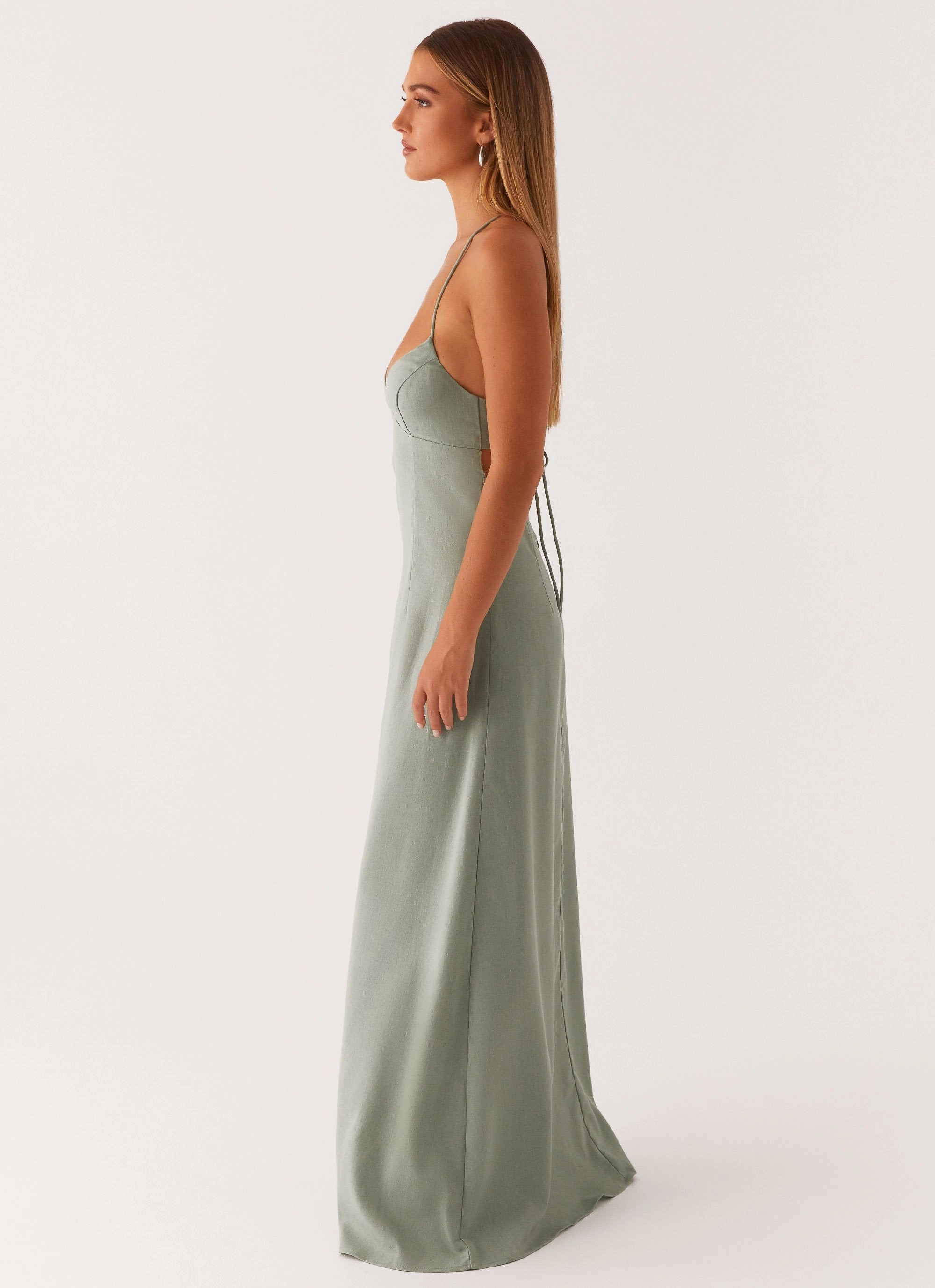 Middle Ground Linen Maxi Dress - Sage Luxurious Feel