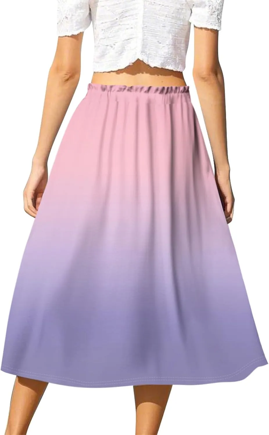 Midi Boho Floral Skirts for Women Trendy A Line Skirt Drawstring High Elastic Waist Comfy Flowy Skorts