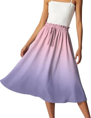 Midi Boho Floral Skirts for Women Trendy A Line Skirt Drawstring High Elastic Waist Comfy Flowy Skorts